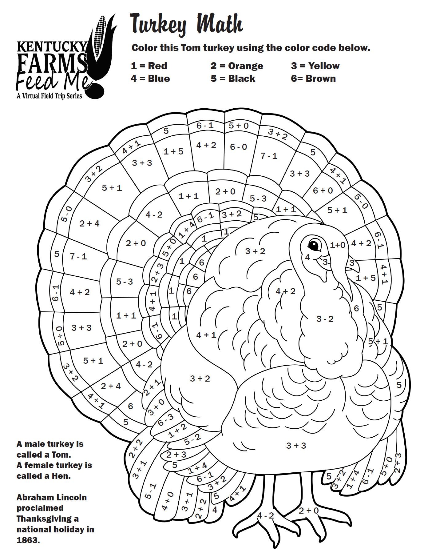 turkey colornumber worksheets — #teachkyag